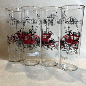 Vintage Tall Glasses Winter Carriage Scene